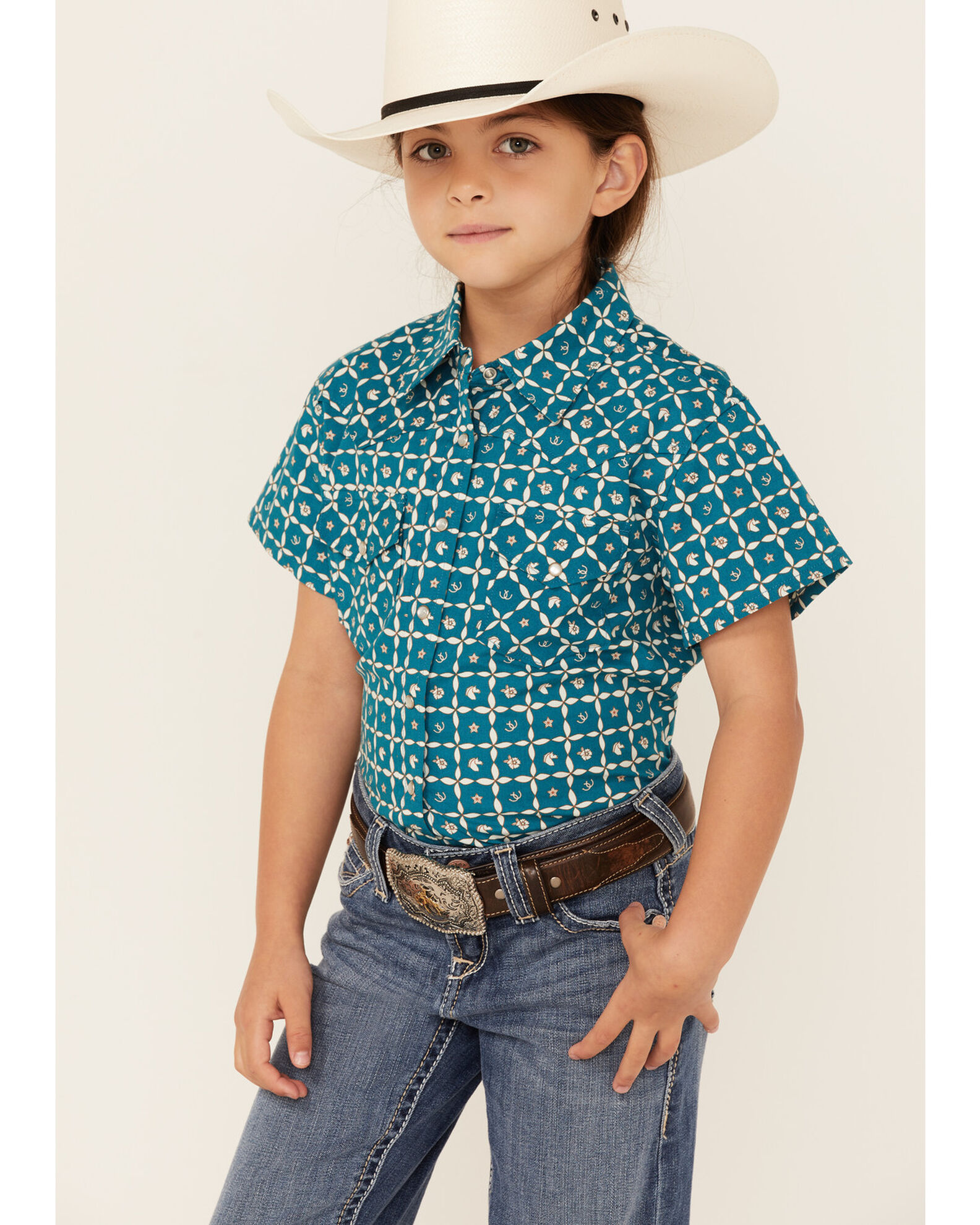 Girls short clearance sleeve western shirt