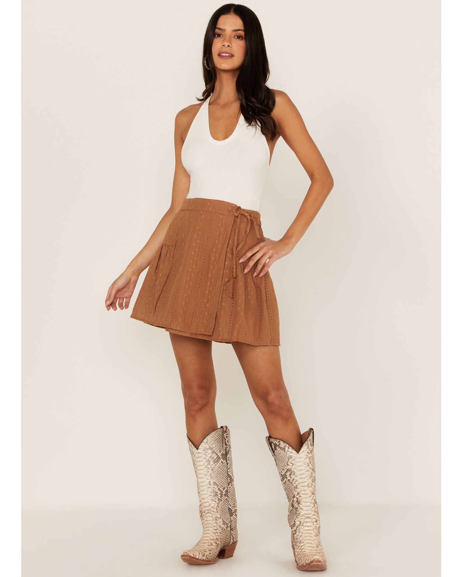 Tan store embroidered skirt