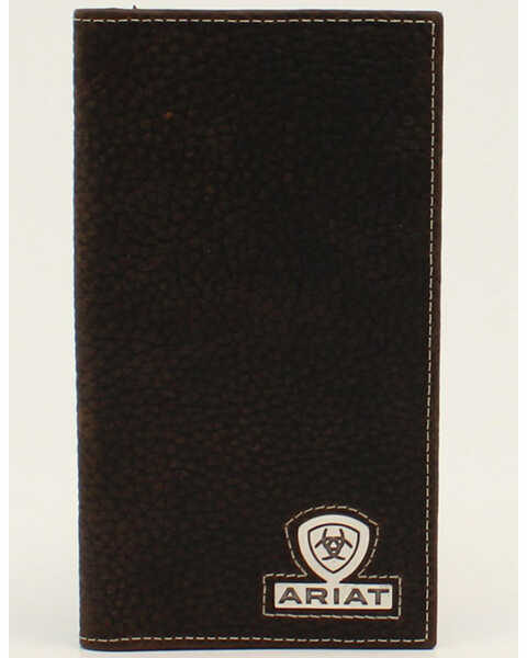 Ariat Men's Logo Bifold Leather Wallet, Brown, hi-res