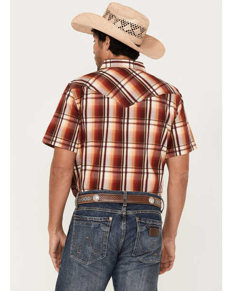 Image #4 - Moonshine Spirit Men's Hound Dog Plaid Print Short Sleeve Snap Western Shirt, Dark Brown, hi-res