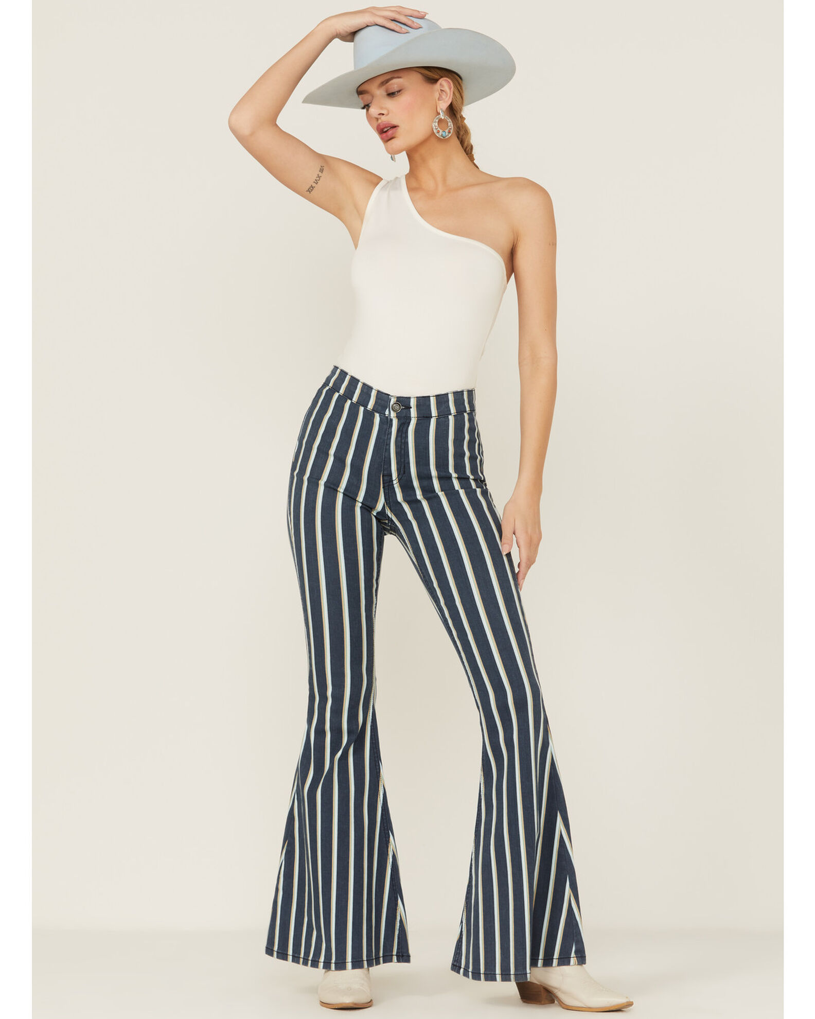Black and white striped flare jeans new arrivals