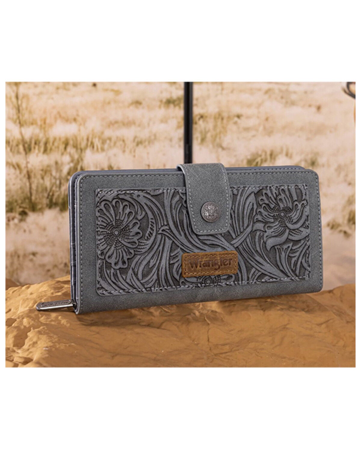 Image #3 - Wrangler Women's Floral Tooled Wallet, Blue, hi-res
