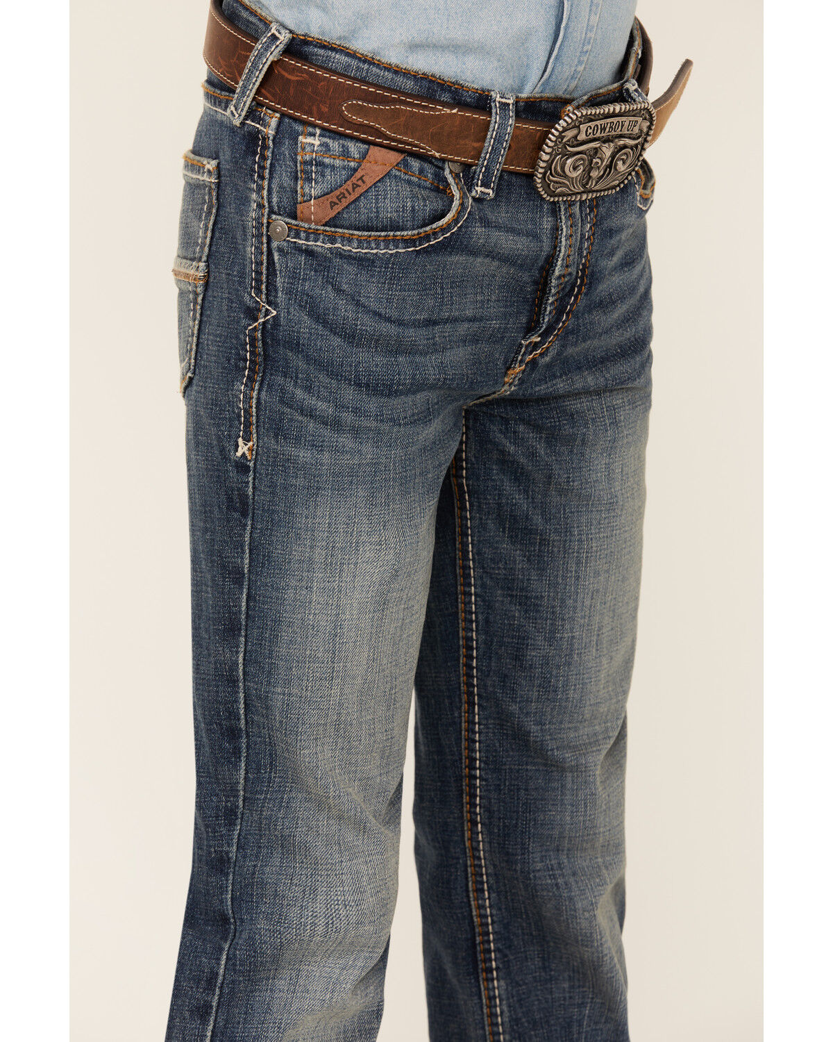 Image #2 - Ariat Boys' B4 Relaxed Bootcut Stretch Denim Jeans, Blue, hi-res