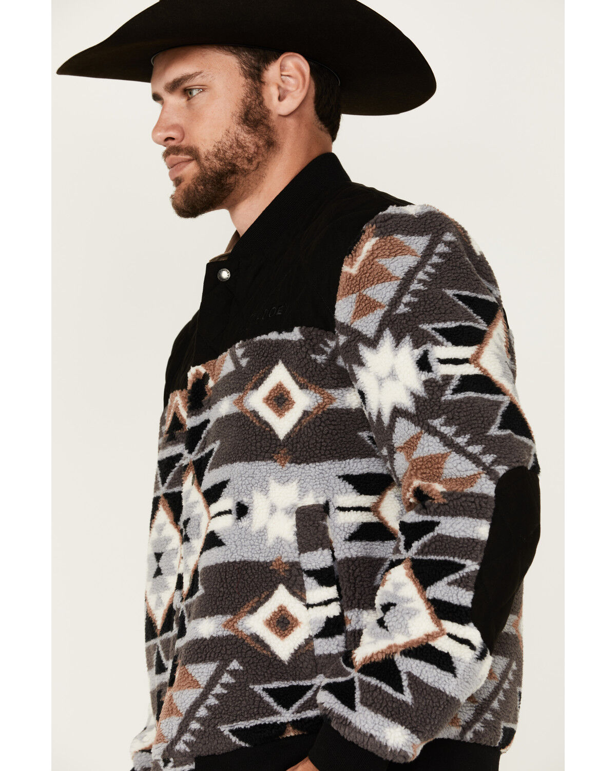 Image #2 - Hooey Men's Southwestern Print Sherpa Bomber Jacket, Black, hi-res