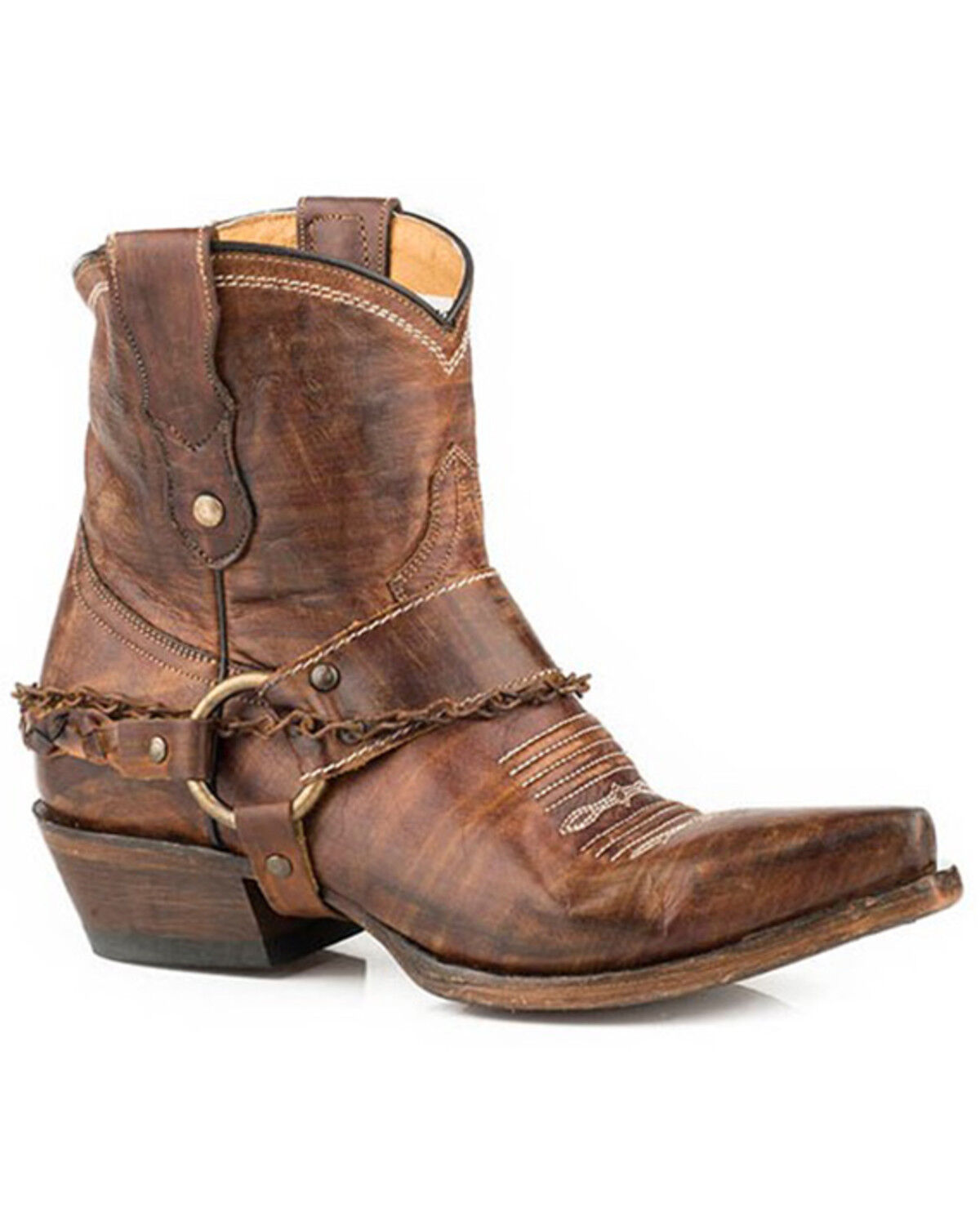 Image #1 - Roper Women's Selah Vintage Harness Western Fashion Booties - Snip Toe, Brown, hi-res