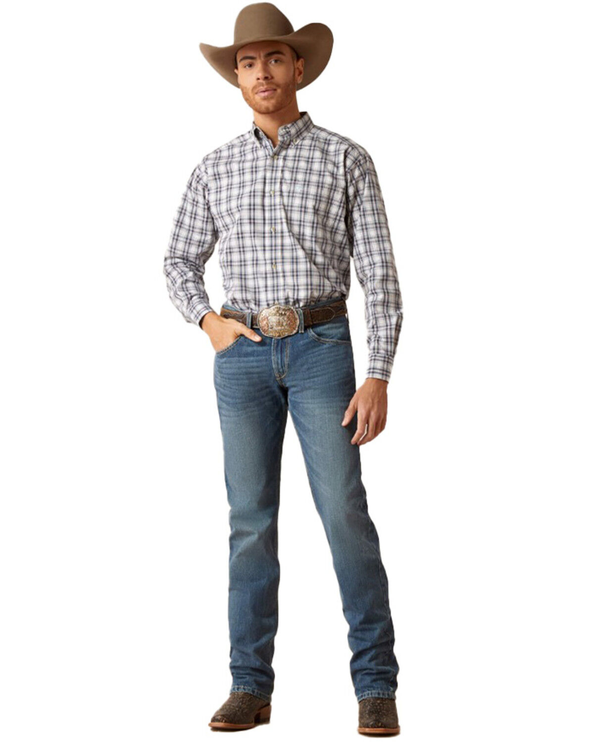 Image #1 - Ariat Men's M7 Ezra Medium Wash Slim Straight Denim Jeans, Medium Wash, hi-res