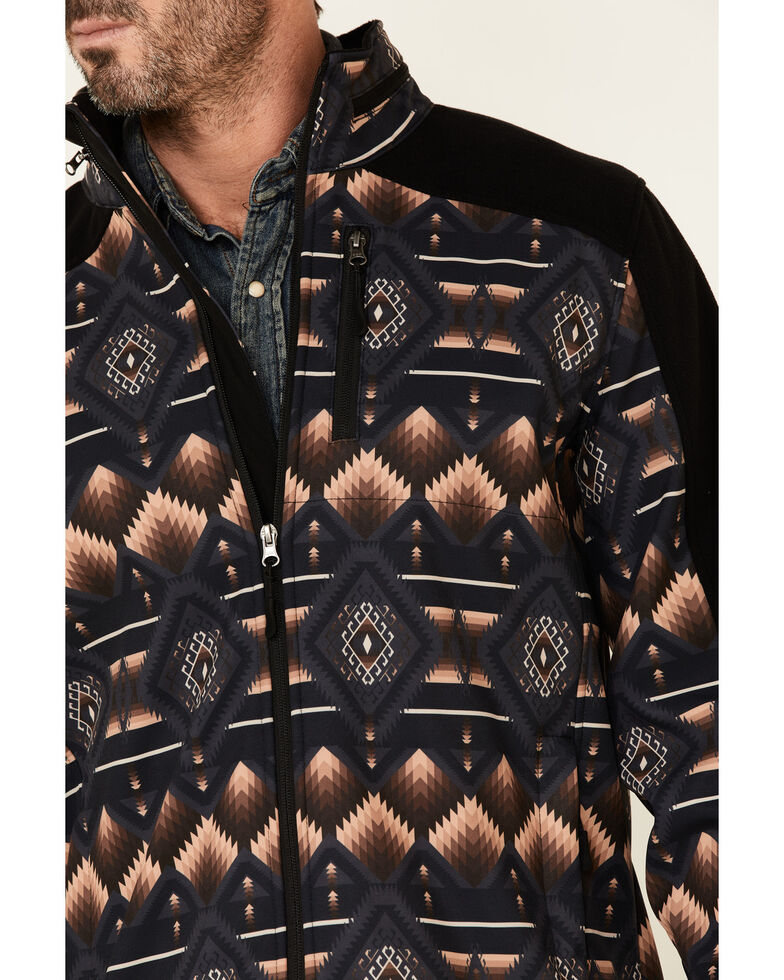 Powder River Outfitters Men's Black Southwestern Print Performance Zip-Front Hooded Softshell Jacket  , , hi-res