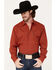 Image #1 - Cinch Men's Modern Fit Small Geo Print Snap Western Shirt, Red, hi-res