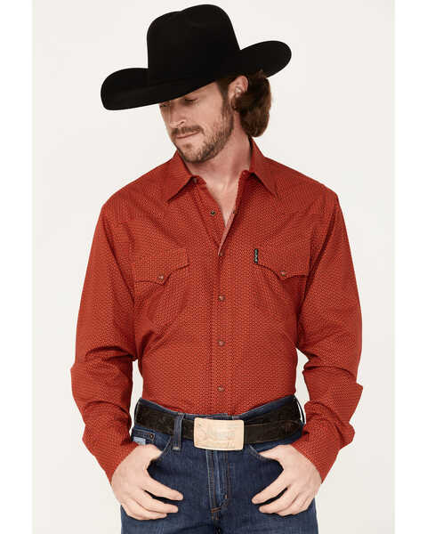 Image #1 - Cinch Men's Modern Fit Small Geo Print Snap Western Shirt , Red, hi-res