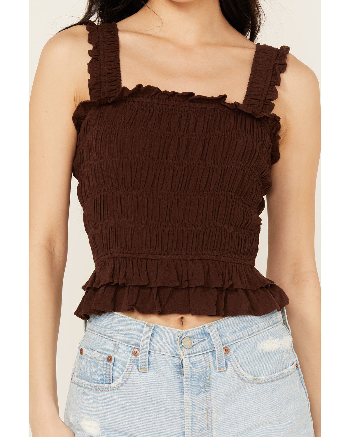 Image #3 - Shyanne Women's Smocked Tank Top, Dark Brown, hi-res