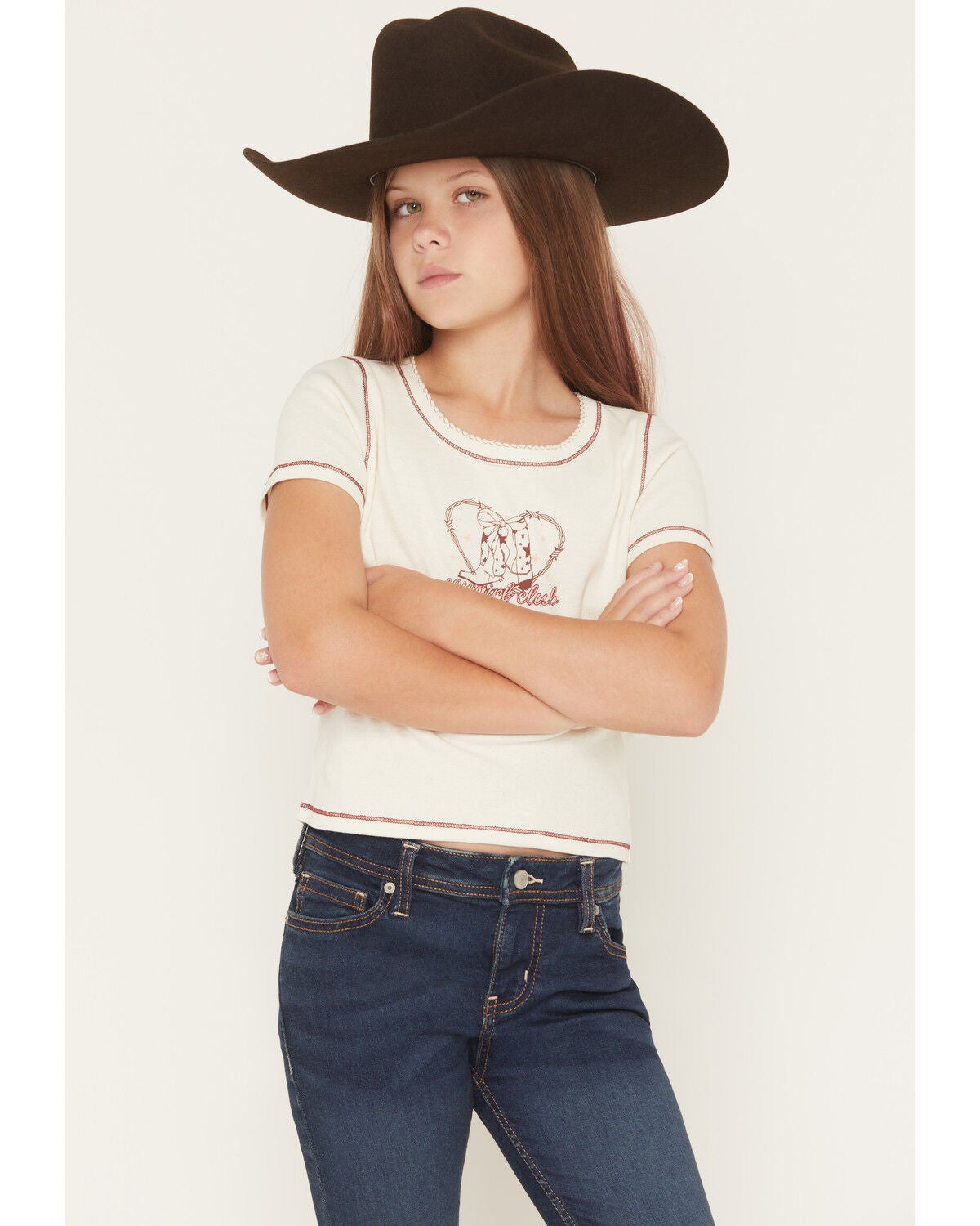 Self Esteem Girls' Cowgirl Club Short Sleeve Graphic Tee, Off White, hi-res