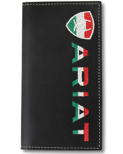 Ariat Men's Mexico Flag Bi-Fold Rodeo Wallet , Black, hi-res