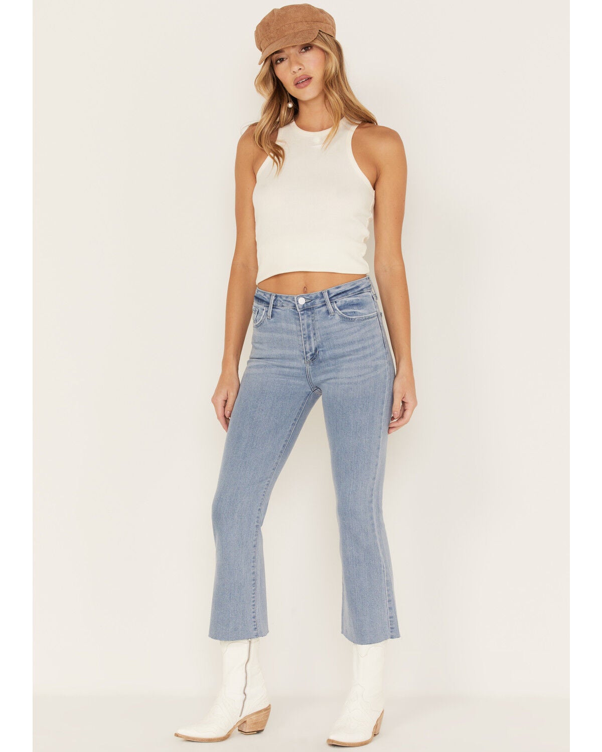 Just Black Denim Women's Light Wash Cropped Kick Flare Jeans, Blue, hi-res