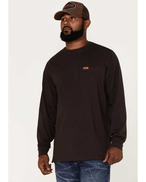Pendleton Men's Solid Pocket Long Sleeve T-Shirt , Dark Brown, hi-res