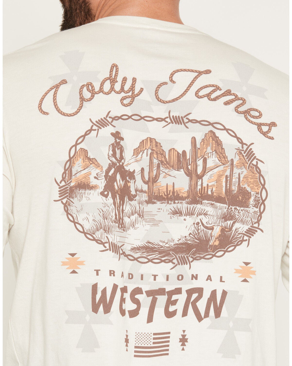 Image #3 - Cody James Men's Wild West Long Sleeve Graphic T-Shirt, Cream, hi-res