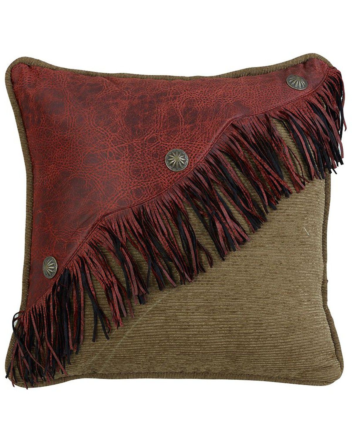 Image #1 - HiEnd Accents San Angelo Red Leather Fringe Pillow, Multi, hi-res