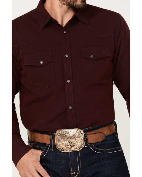 Image #3 - Blue Ranchwear Men's Herringbone Long Sleeve Western Snap Shirt, Burgundy, hi-res