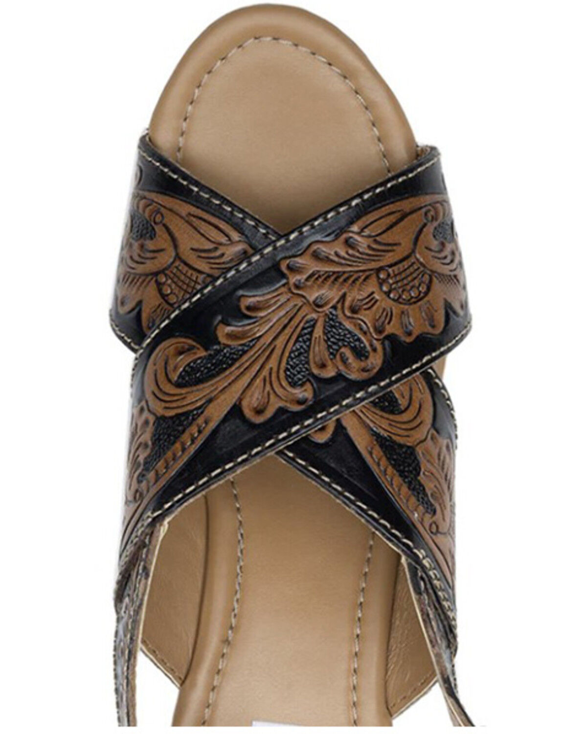Image #5 - Myra Bag Women's Flower Ridge Hand-Tooled Sandals, Brown, hi-res
