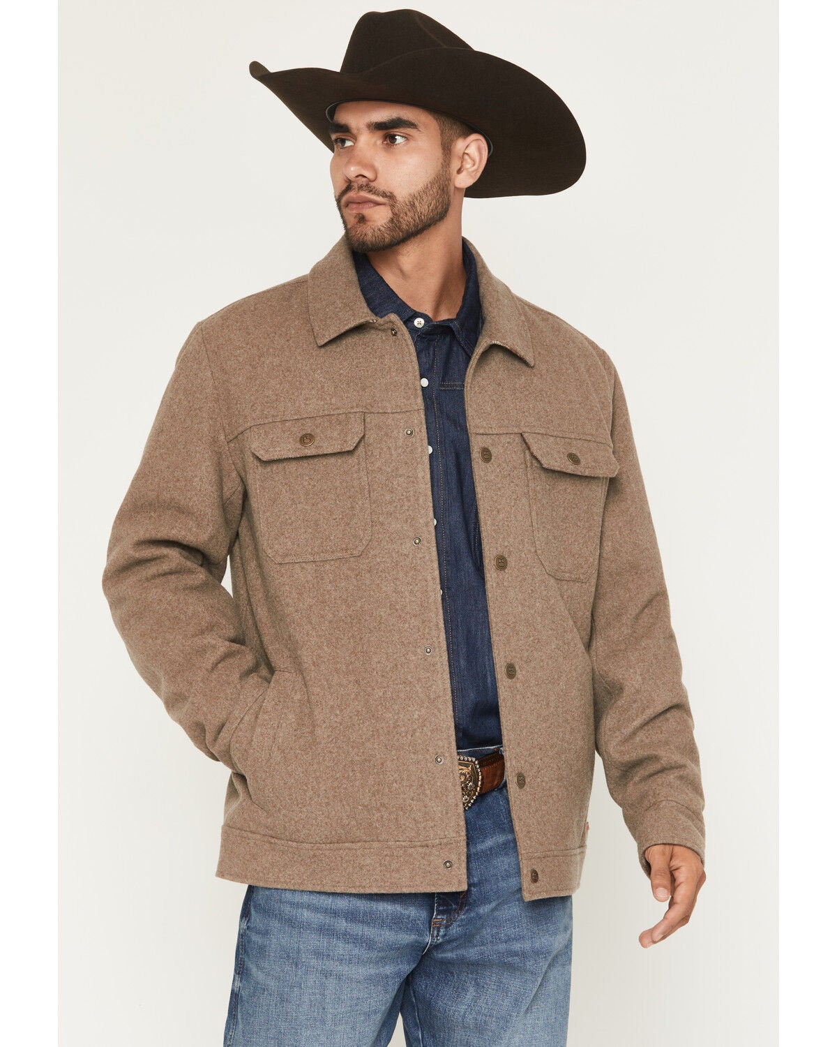 Panhandle Slim Men's Oakland Heathered Snap Jacket, Taupe, hi-res