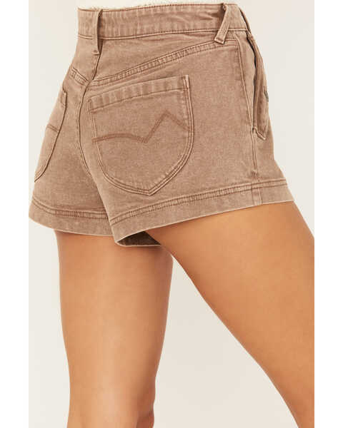 Image #4 - Cleo + Wolf Women's High Rise Stretch Shorts, Taupe, hi-res