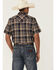 Image #4 - Cody James Men's Rustic Rodeo Plaid Print Short Sleeve Snap Western Shirt, Navy, hi-res