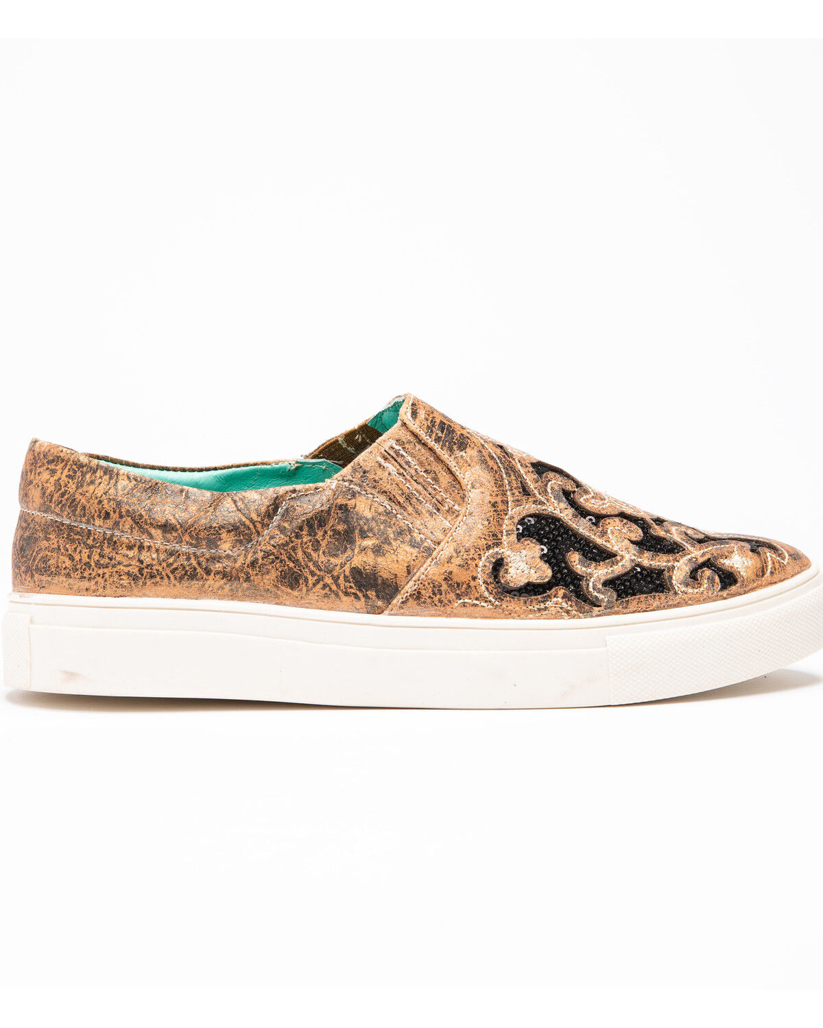 Image #2 - Corral Women's Floral Embroidered Glitter Inlay Sneakers, Black, hi-res