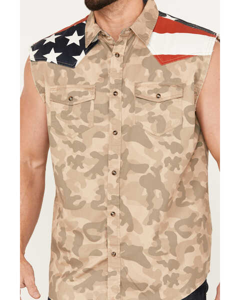 Image #3 - Cody James Men's Recon Desert Camo Bubba Sleeveless Snap Shirt, Tan, hi-res