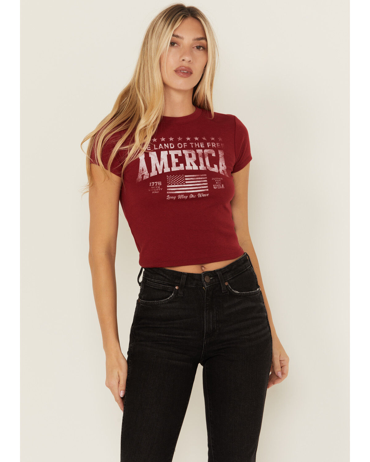 Image #1 - Youth in Revolt Women's Land Free Short Sleeve Graphic Tee, Red, hi-res