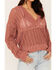 Image #3 - Cleo + Wolf Women's Blythe Deep V Weave Hooded Pullover, Peach, hi-res