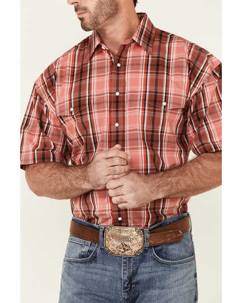Image #3 - Panhandle Men's Large Plaid Print  Short Sleeve Snap Western Shirt , Red, hi-res