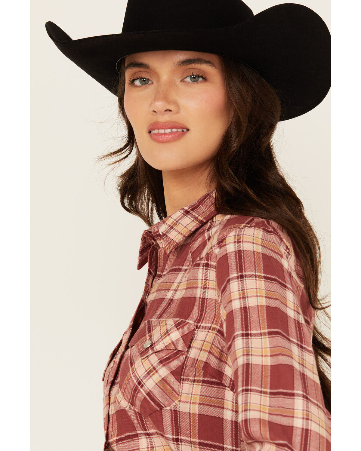 Image #2 - Wrangler Retro Women's Apple Butter Plaid Print Long Sleeve Pearl Snap Flannel Shirt, Rust Copper, hi-res