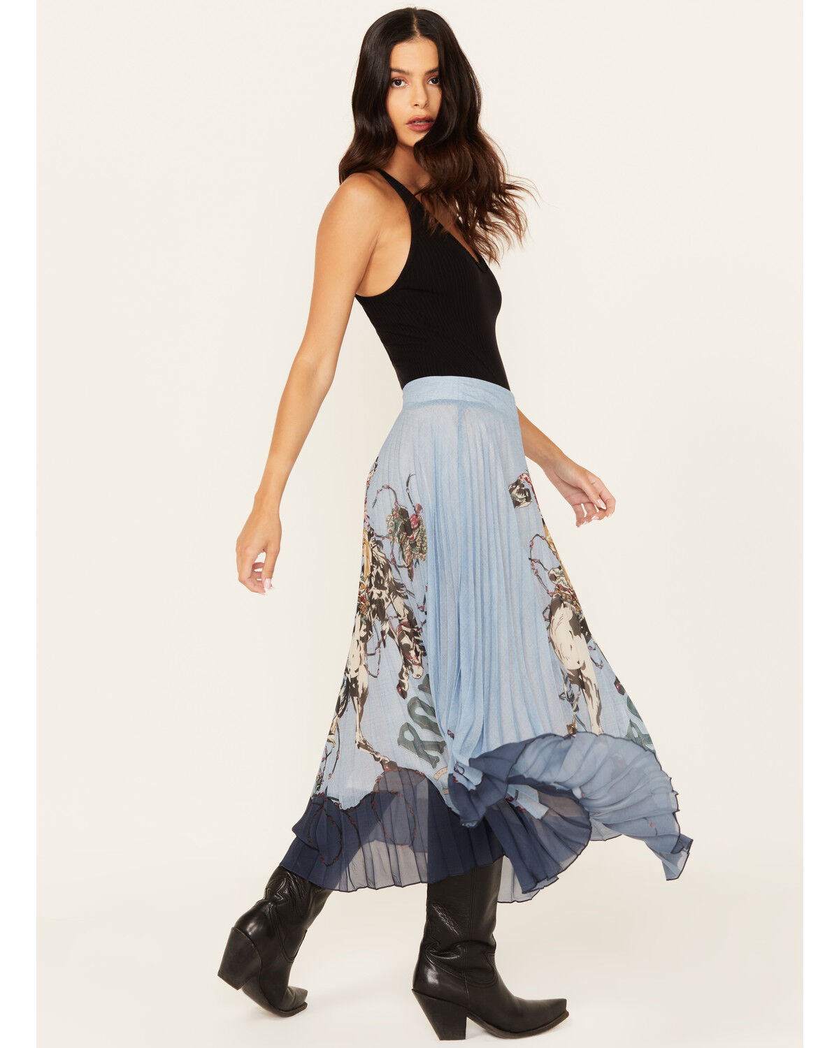 Image #4 - Tasha Polizzi Women's Rodeo Pleated Midi Skirt, Blue, hi-res