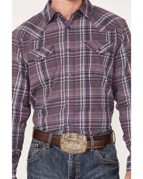 Image #3 - Cody James Men's Mountaintop Large Plaid Print Pearl Snap Western Flannel Shirt , Purple, hi-res