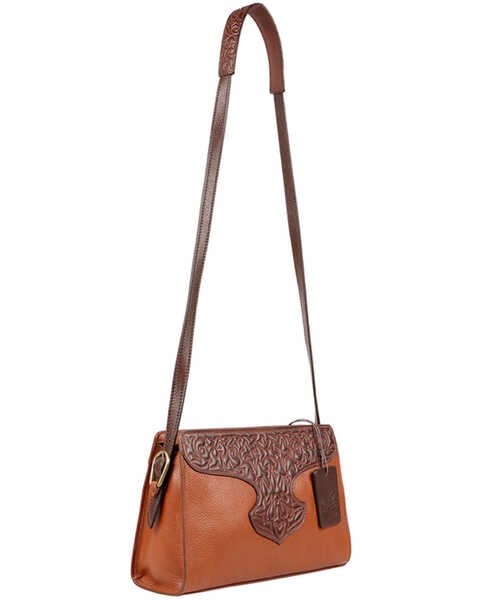 Image #2 - Scully Women's Leather Tooled Overlay Crossbody Bag, Tan, hi-res