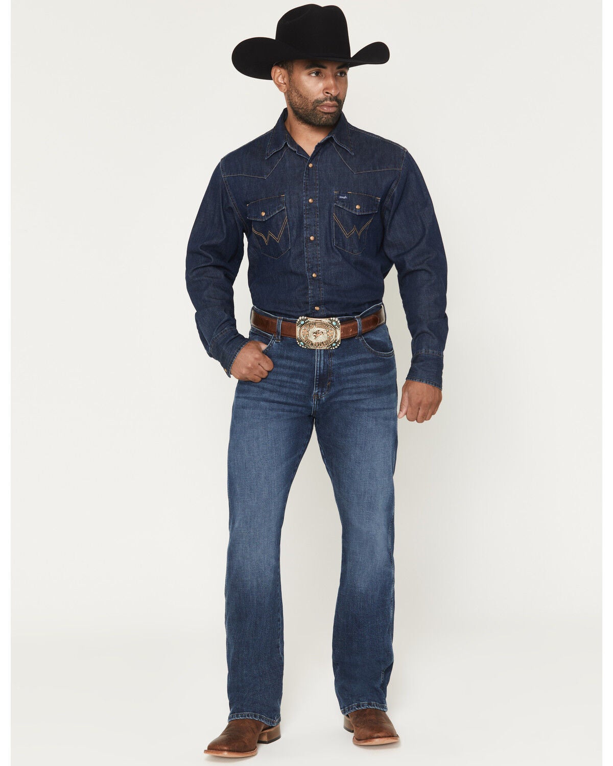 Wrangler Retro Men' Dark Wash Relaxed Bootcut Stretch Denim Jeans, Dark Wash, hi-res