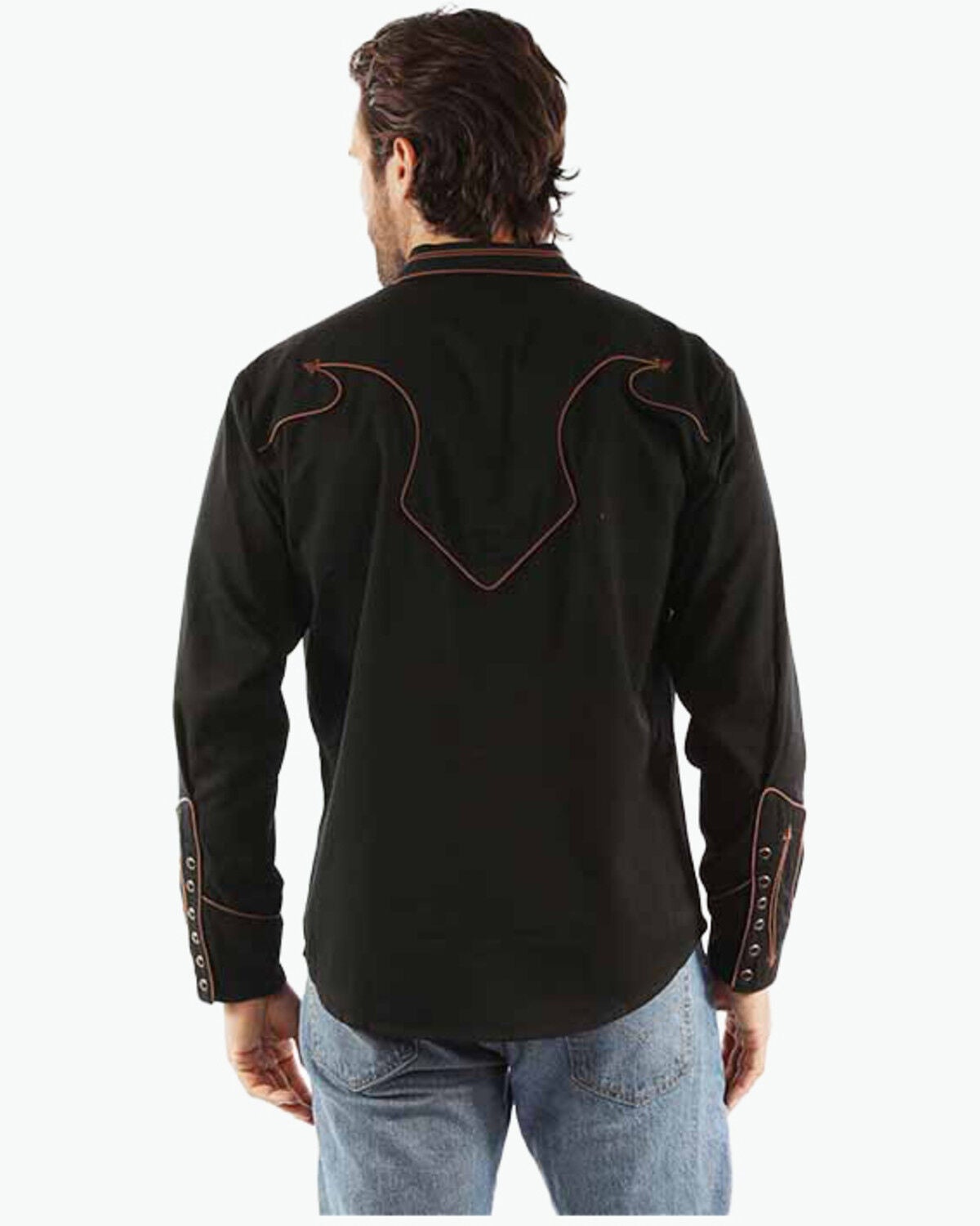 Image #2 - Scully Men's Embroidered Long Sleeve Snap Western Shirt - Big, Black, hi-res