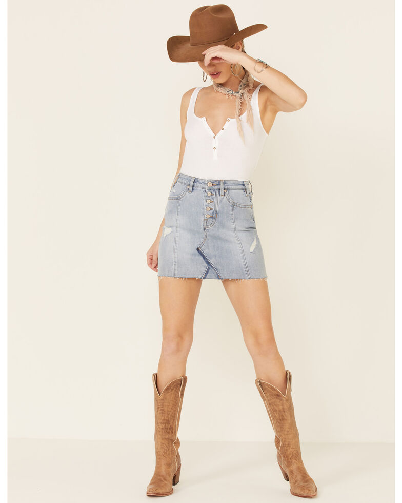 Rock & Roll Denim Women's Center Seam Denim Skirt, Blue, hi-res