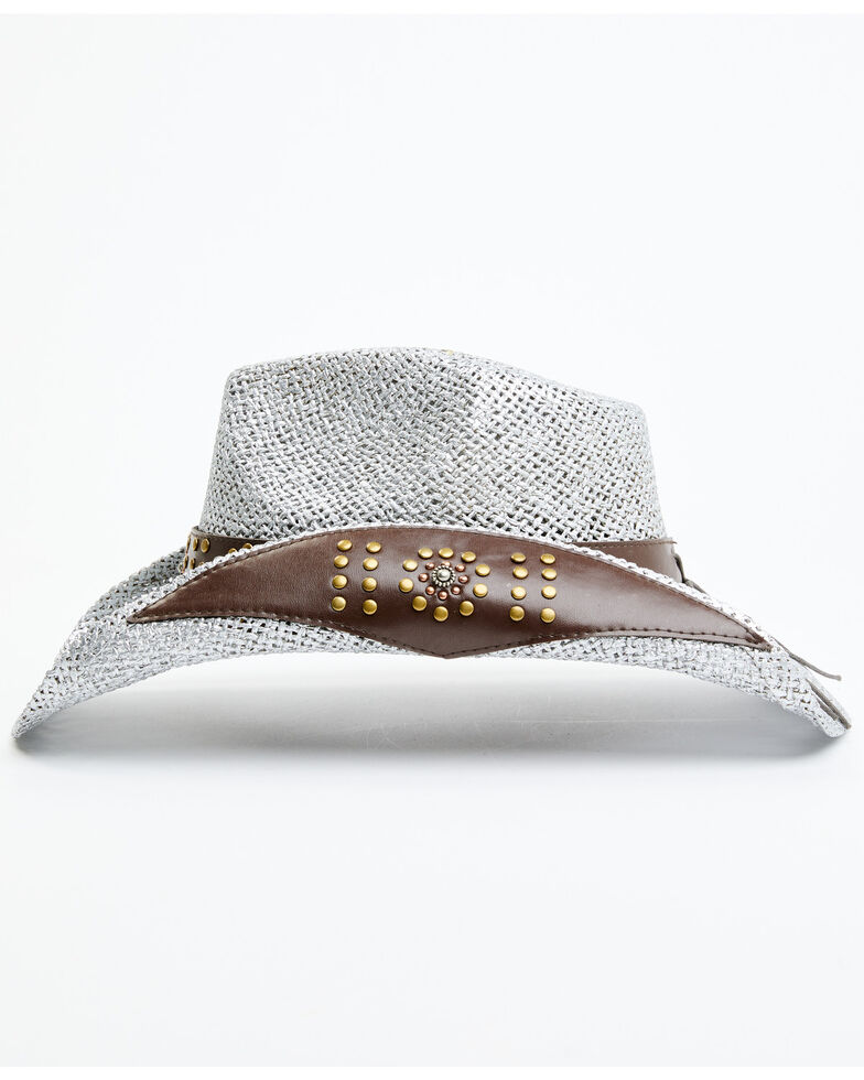 Shyanne Women's Aguilar Studded Western Straw Hat, Silver, hi-res