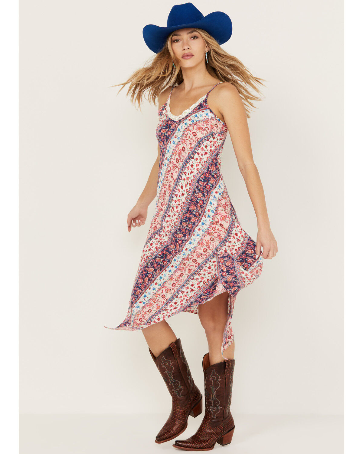 Image #1 - Wild Moss Women's Multi Print Hanky Hem Midi Dress, Multi, hi-res