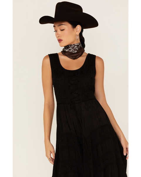 Image #2 - Scully Women's Lace-Up Jacquard Midi Dress, Black, hi-res