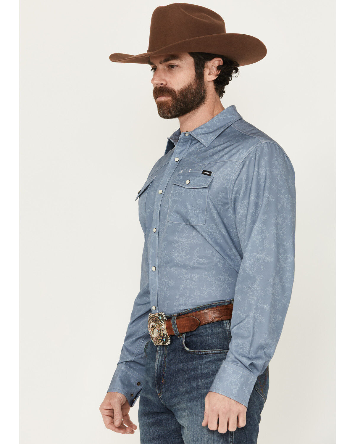 Image #2 - Cinch Men's Tonal Floral Long Sleeve Snap Performance Western Shirt, Blue, hi-res