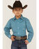 Image #1 - Roper Boys' Geo Stripe Print Long Sleeve Pearl Snap Stretch Western Shirt, Sage, hi-res