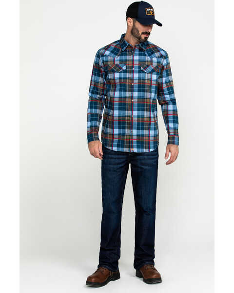 Image #6 - Cody James Men's FR Woven Plaid Print Long Sleeve Button Down Work Shirt , Light Blue, hi-res