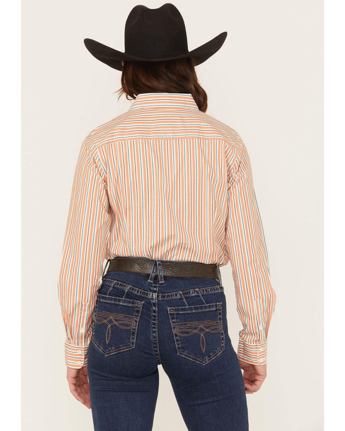 Image #4 - Ariat Women's Malia Striped Print Long Sleeve Button-Down Stretch Western Shirt, Orange, hi-res