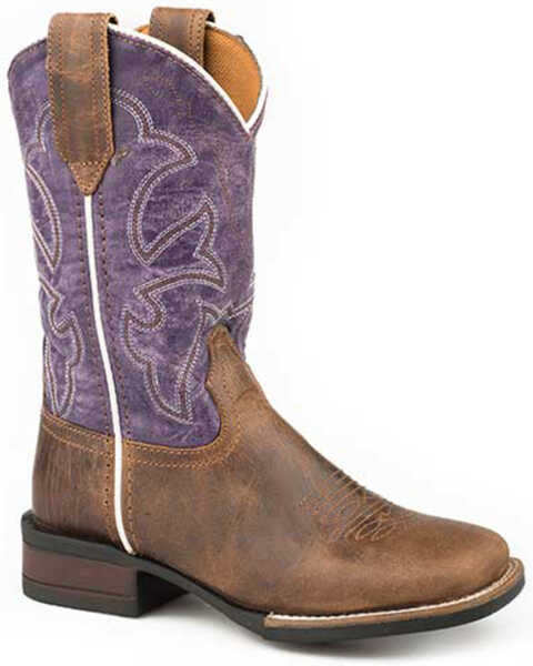 Roper Youth Girls' Faux Leather Western Boots - Square Toe, Purple, hi-res