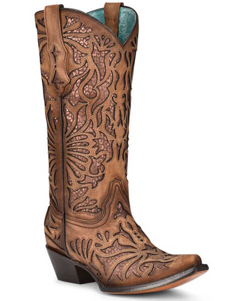 Corral Women's Shedron Inlay Western Boots - Square Toe, Brown, hi-res