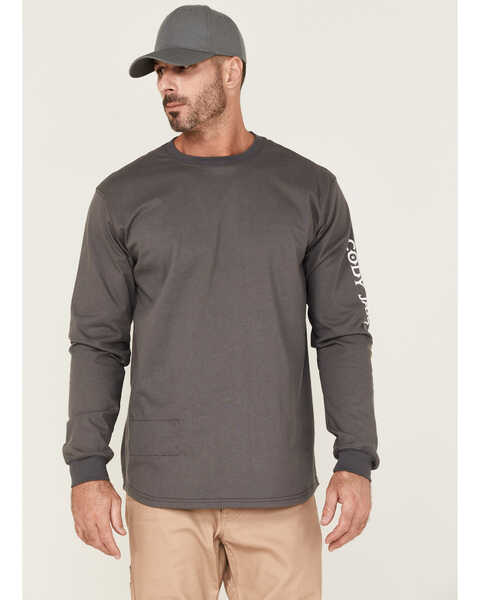 Cody James Men's FR Logo Long Sleeve Work T-Shirt - Tall , Charcoal, hi-res