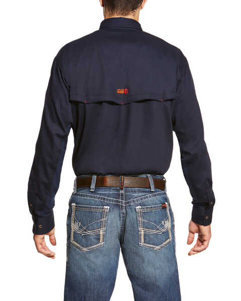 Image #2 - Ariat Men's FR Solid Vent Long Sleeve Button Down Work Shirt - Big, Navy, hi-res