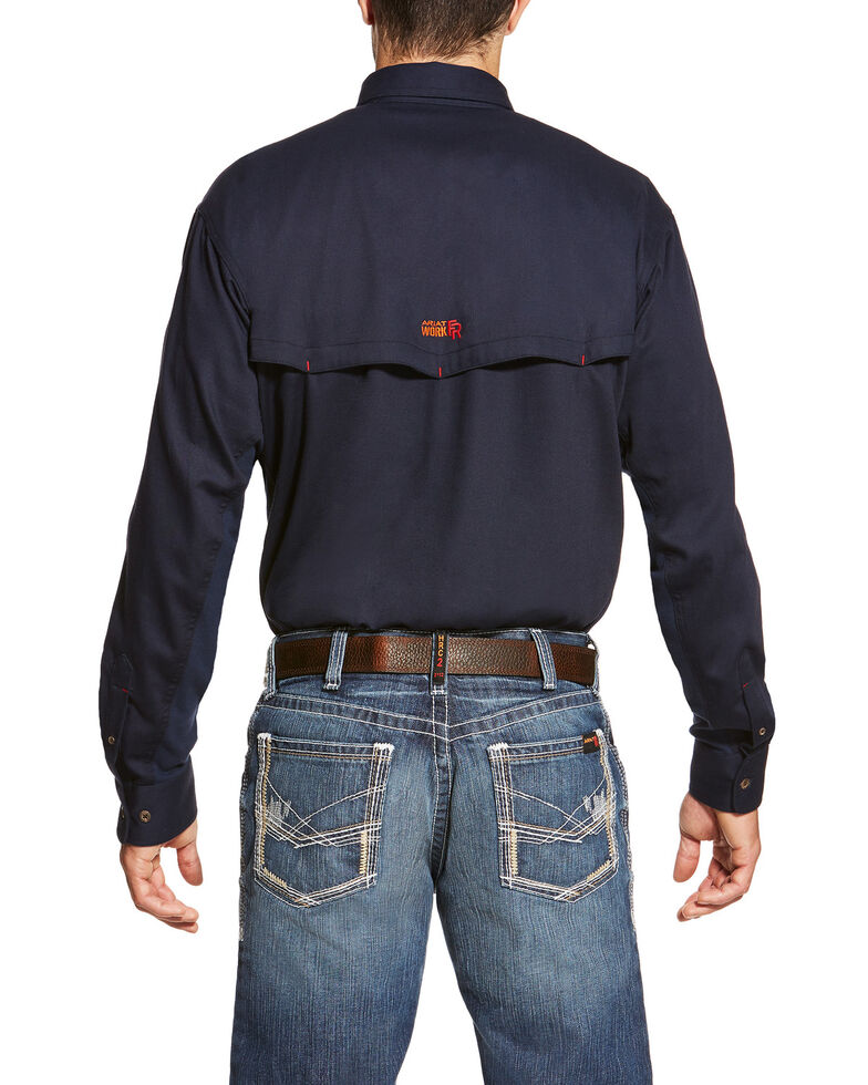 Ariat Men's Navy FR Solid Vent Long Sleeve Work Shirt - Big, Navy, hi-res