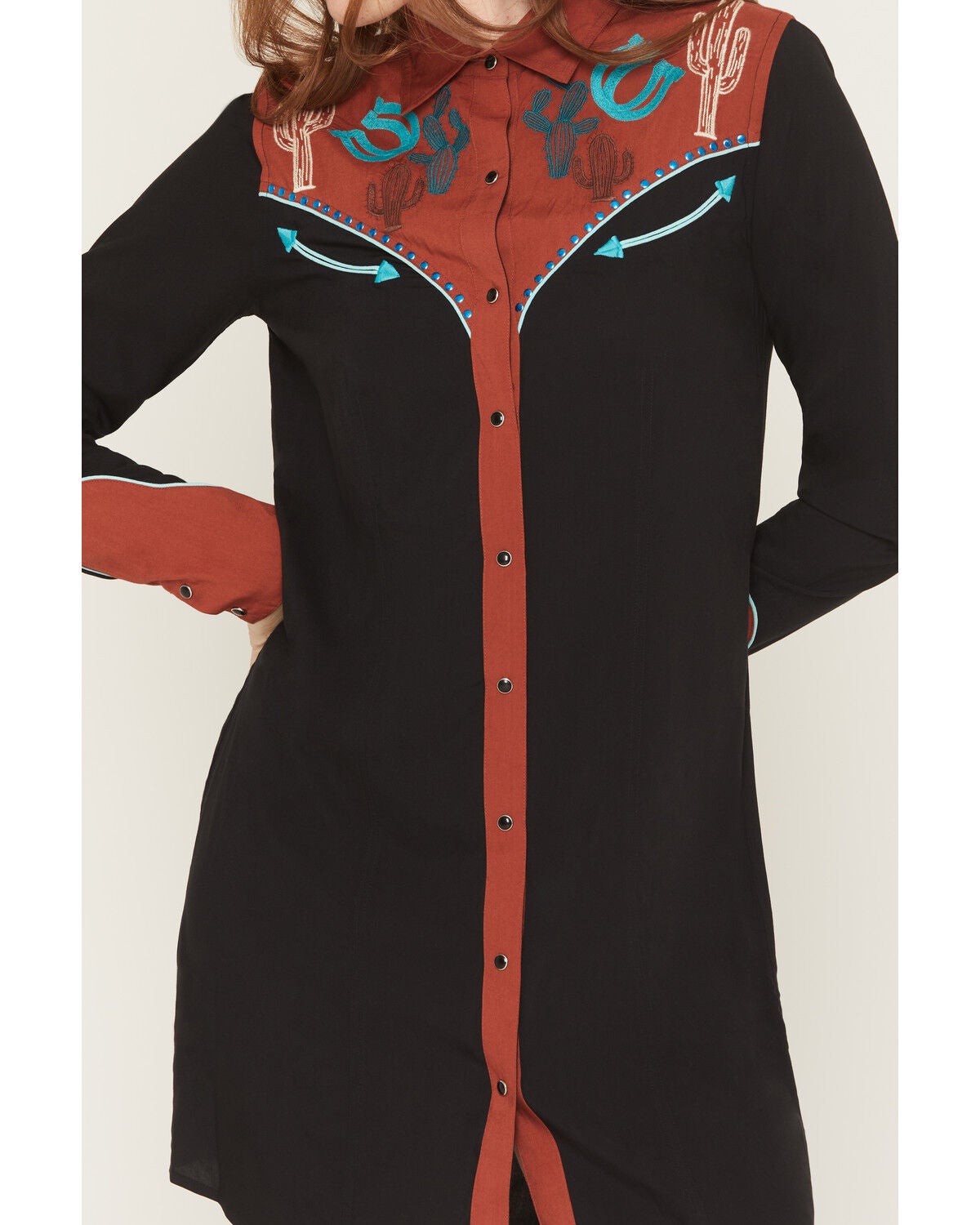 Image #3 - Panhandle Slim Women's Retro Desert Embroidered Long Sleeve Snap Western Mini Dress, Black, hi-res